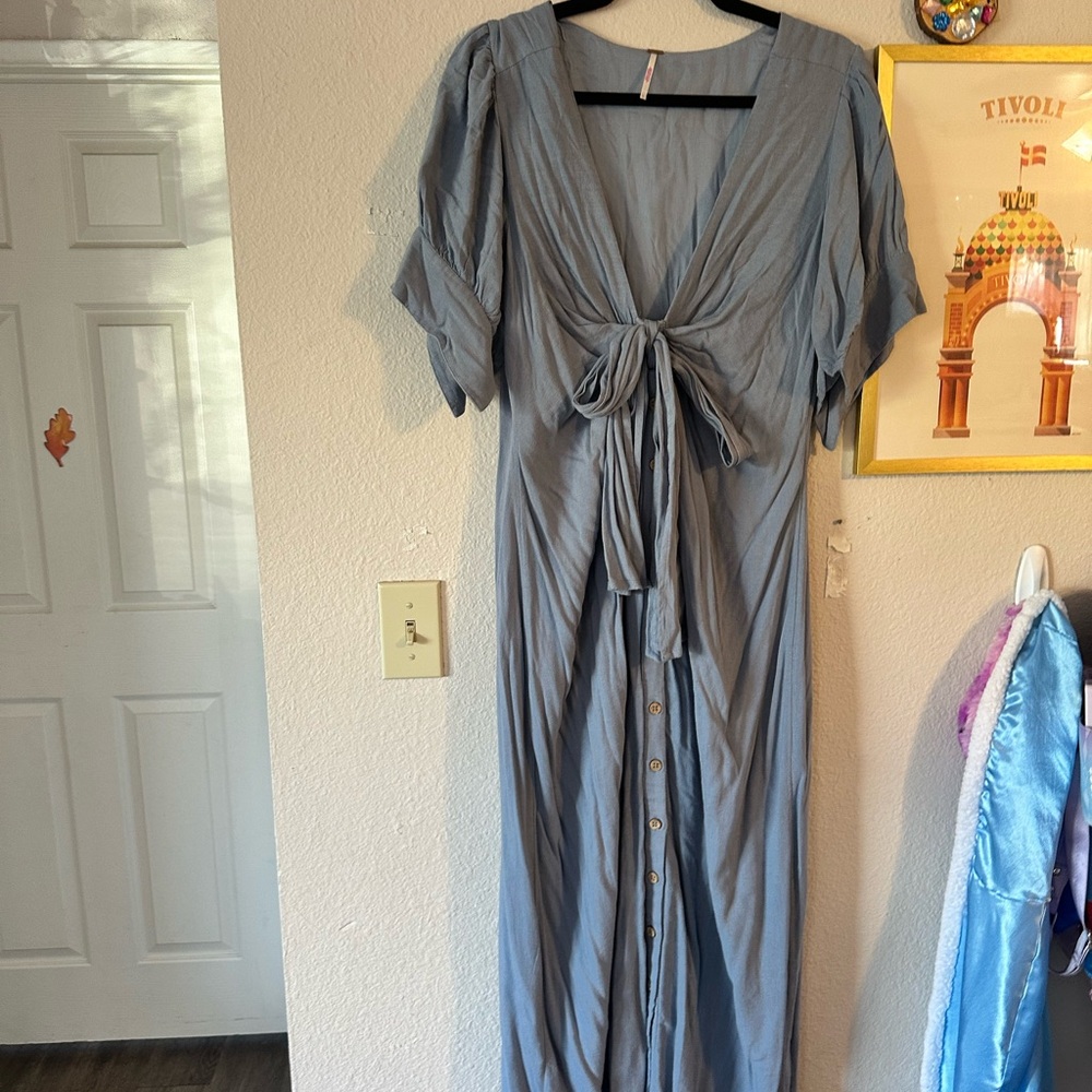 Free People Endless Summer Blue Tie Dress L Minor Flaws